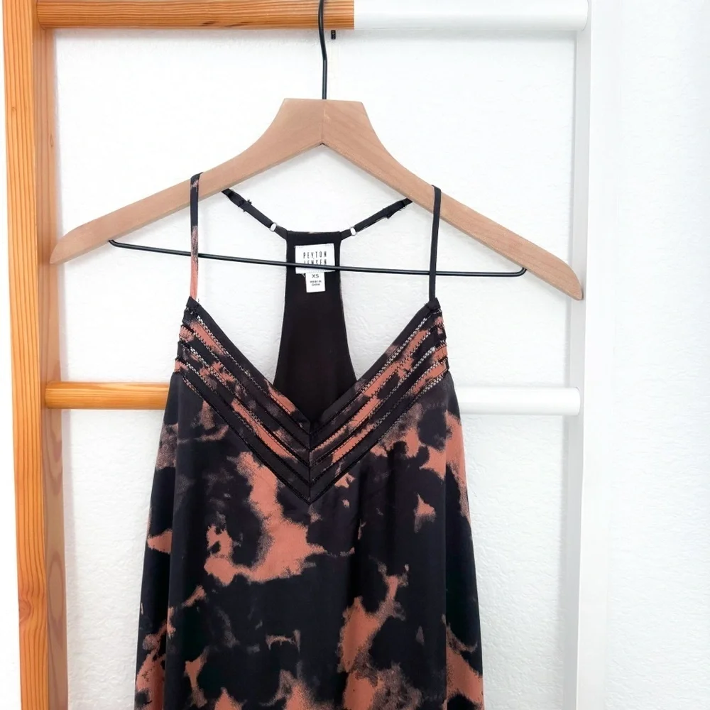 Evereve Peyton Jensen Willa Shift Midi Dress Tie Dye Black Coral NEW
